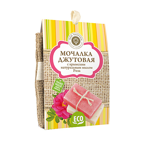 Джутовая мочалка+мыло Роза MDP, 100гр